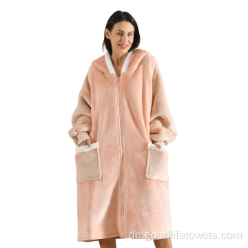 Warme bequeme Plüsch Fleece Sherpa Kapuze tragbare Decke